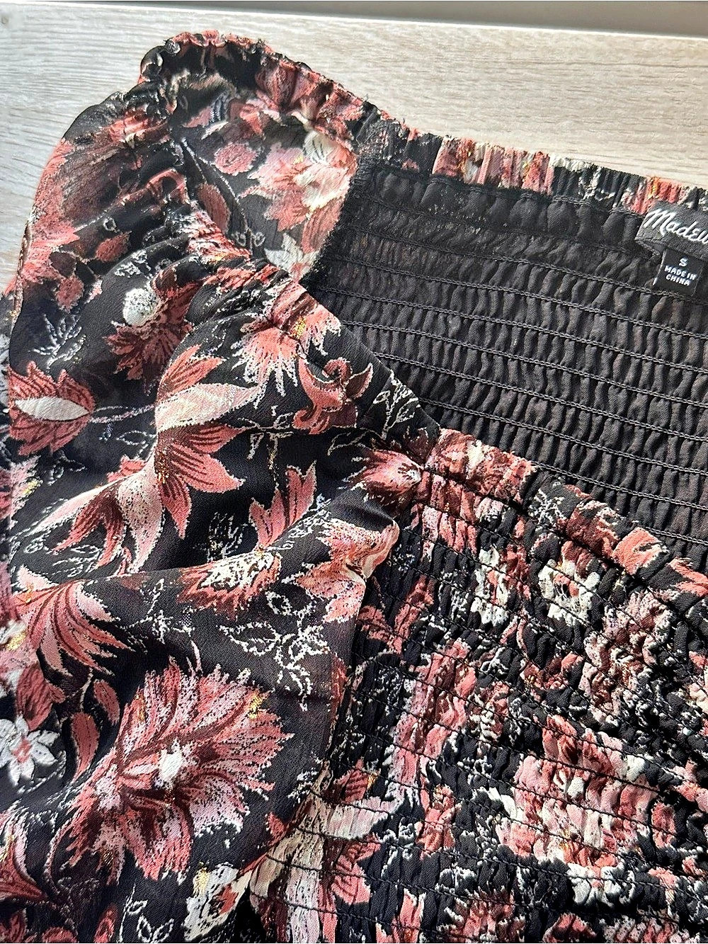 Madewell Floral Smocked Long Sleeve Blouse Size Small - Picture 7 of 11
